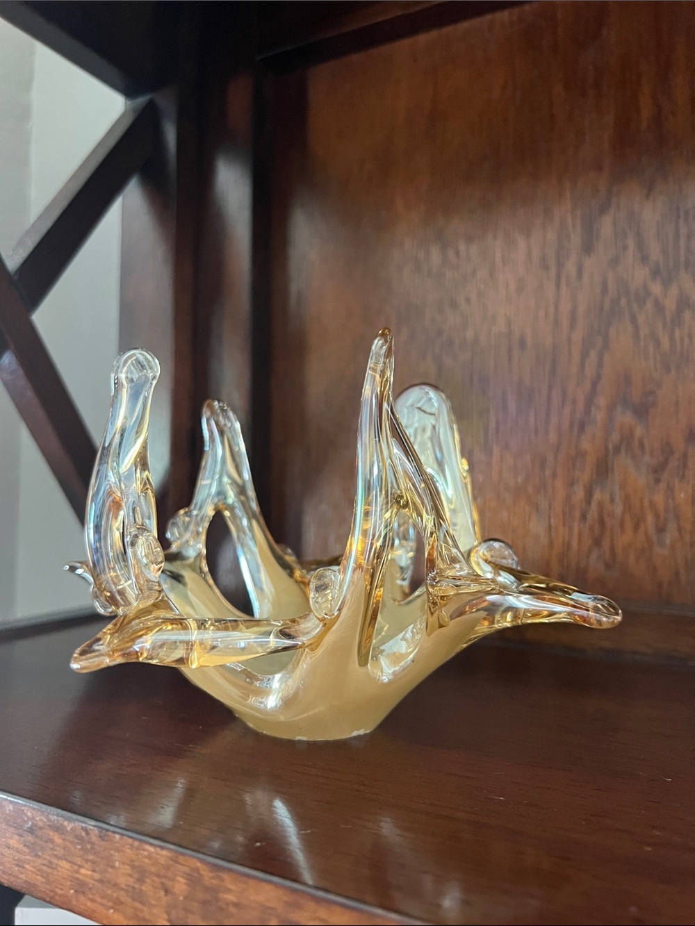 Murano Style Handblown Amber Glass Art Bowl